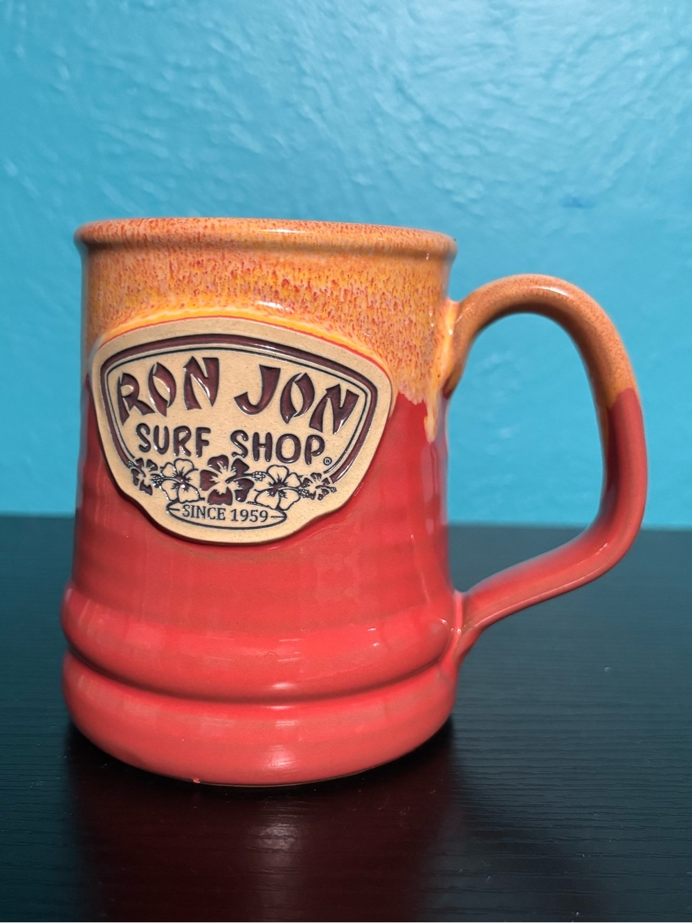 Ron Jon Two-Tone Orange and Red Ceramic Coffee Mug